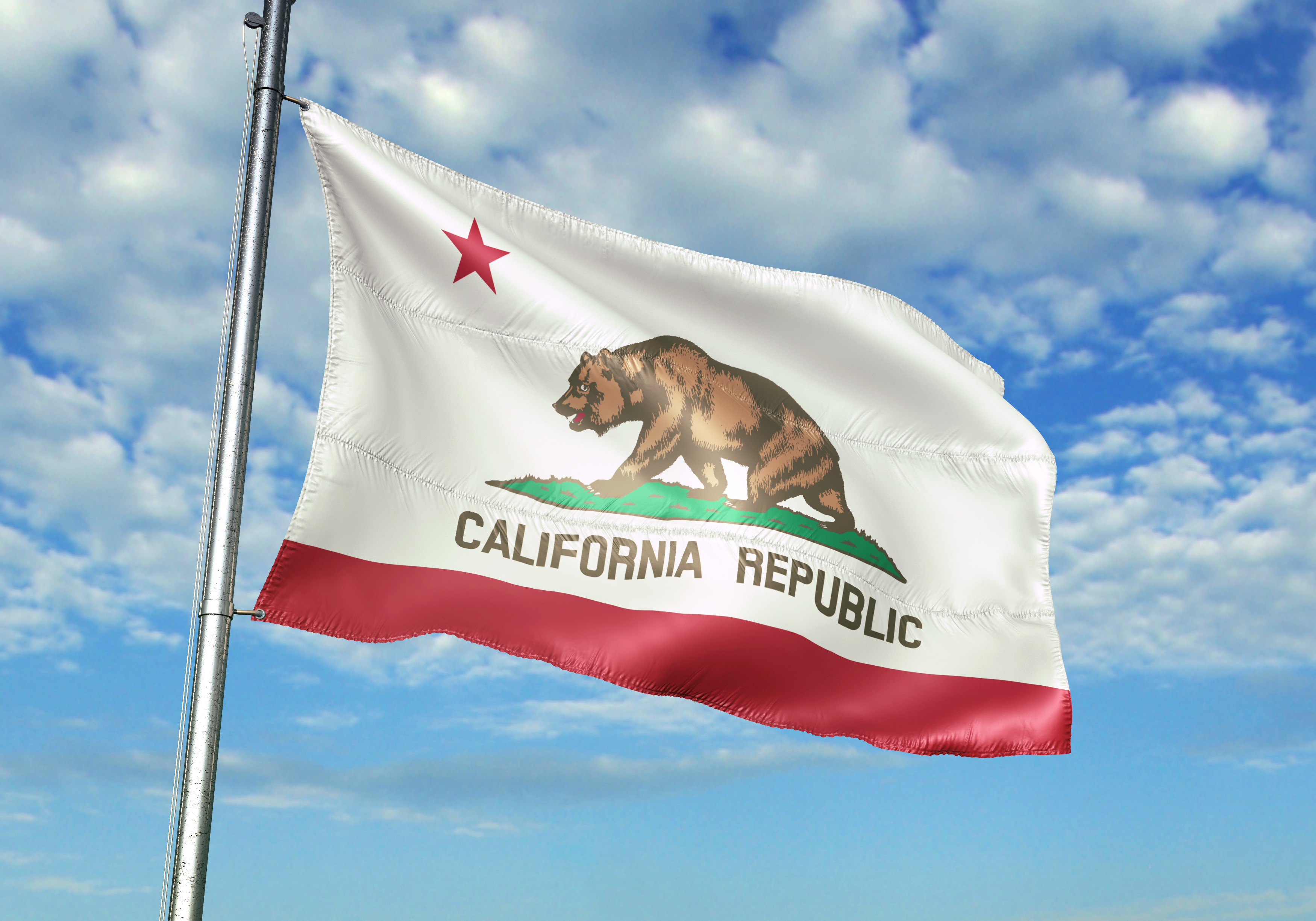 California state of United States flag on flagpole